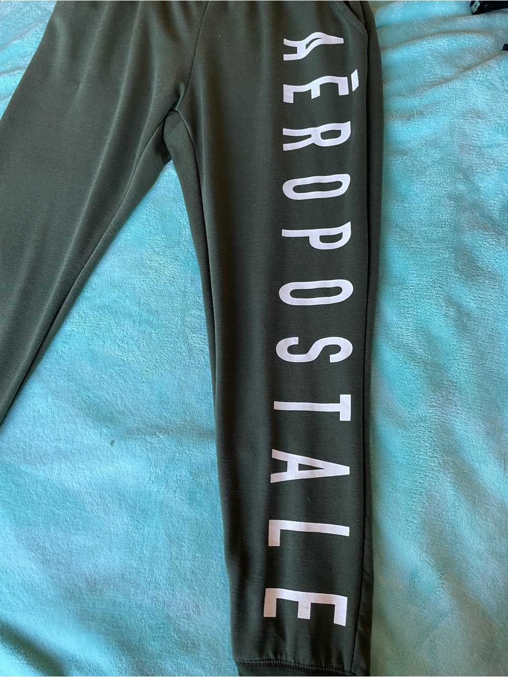 Aéropostale Olive Green Vertical Block Logo Fleece Joggers M - Picture 5 of 9
